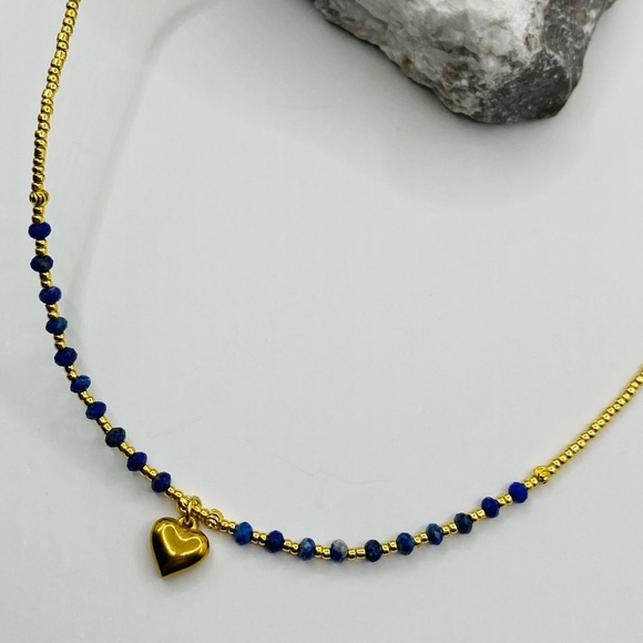 NEW Gold & Lapis Heart Layering Necklace - Picture 4 of 7